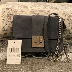Chic Blue/Grey suede Crossbody Bag with Chain by Kate Spade NWT
